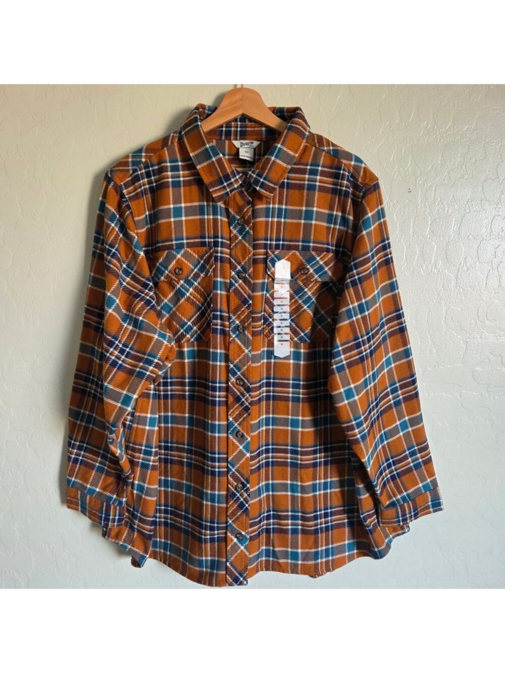 Duluth Trading Folklore Flannel Plaid Shirt Burnt Orange/Blue Sz Women's 3X NWOT
